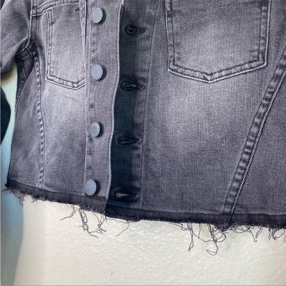 L'Agence XS Grey Jean Jacket Lace Up Crop Denim Blazer Distressed Black Wash - Picture 10 of 16